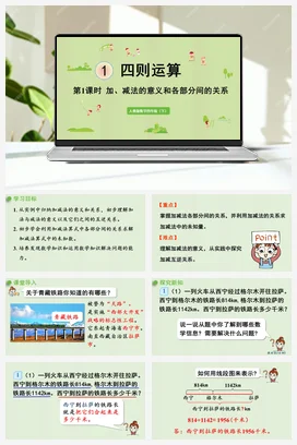 人教版数学四下 第一单元 第1课时 加、减法的意义和各部分间的关系 课件