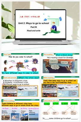 人教PEP版六上 Unit 2 Ways to go to school B Read and write 课件+单元整体教学设计+素材