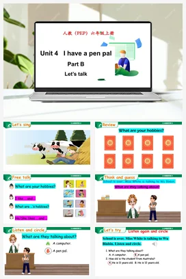 人教PEP版六上 Unit 4 I have a pen pal Part B Let’s talk 课件+单元整体设计+素材