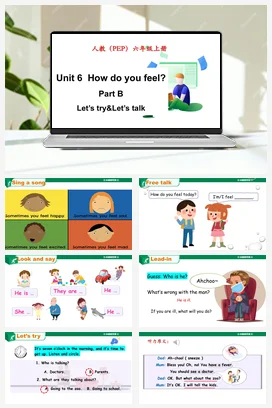 人教PEP版六上 Unit 6 How do you feel_ Part B Let’s talk 课件+单元整体教学设计+素材
