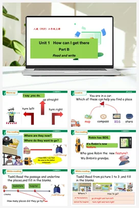 人教PEP版六上 Unit1 How can I get there？B Read and write 课件+单元整体教学设计