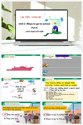 人教PEP版六上 Unit2 Ways to go to school Part A Let’s talk 课件+单元整体教学设计+素材