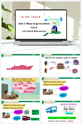 人教PEP版六上 Unit2 Ways to go to school Part A Let’s learn 课件+单元整体教学设计+素材