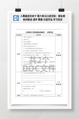 人教版语文四下 第六单元口语交际：朋友相处的秘诀 课件 教案 分层作业 学习任务单