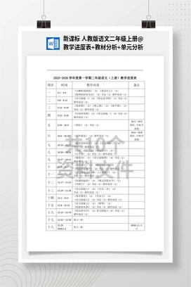 教学进度表+教材分析+单元分析 新课标 人教版语文二年级上册